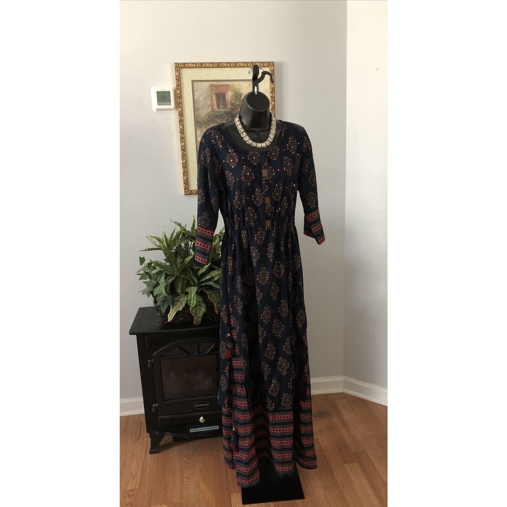 Ladies Printed Cotton Palazzo Suit Small Embellished Beads‎ Missing Maxi Dress